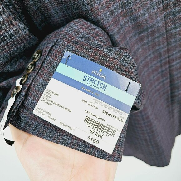 Stafford Classic Fit Blazer Coat 52R 2 Button Stretch Seasonal Texture Plaid New - Picture 7 of 13